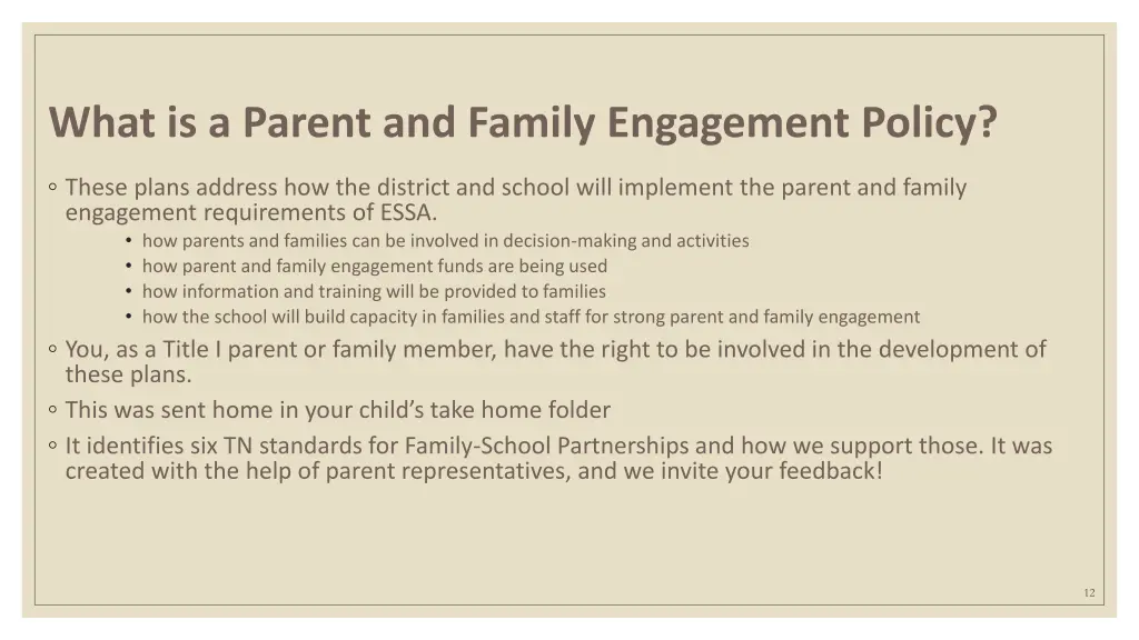 what is a parent and family engagement policy