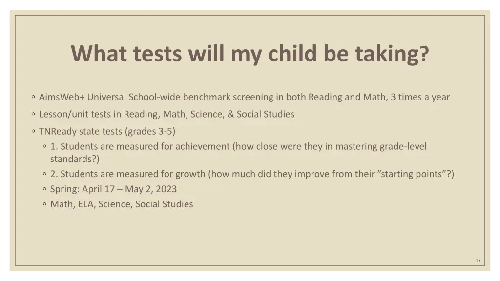 what tests will my child be taking
