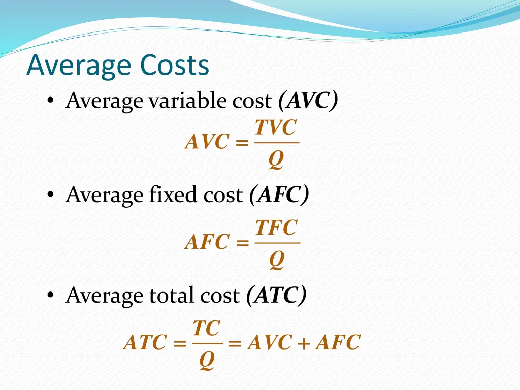 average costs average variable cost avc