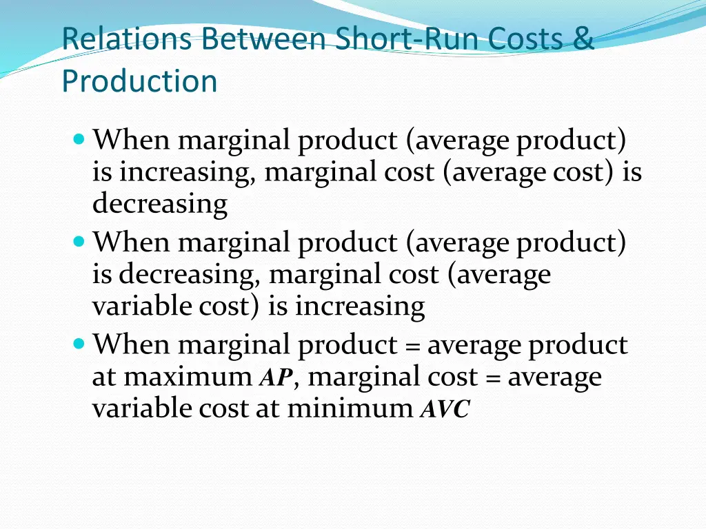 relations between short run costs production 1