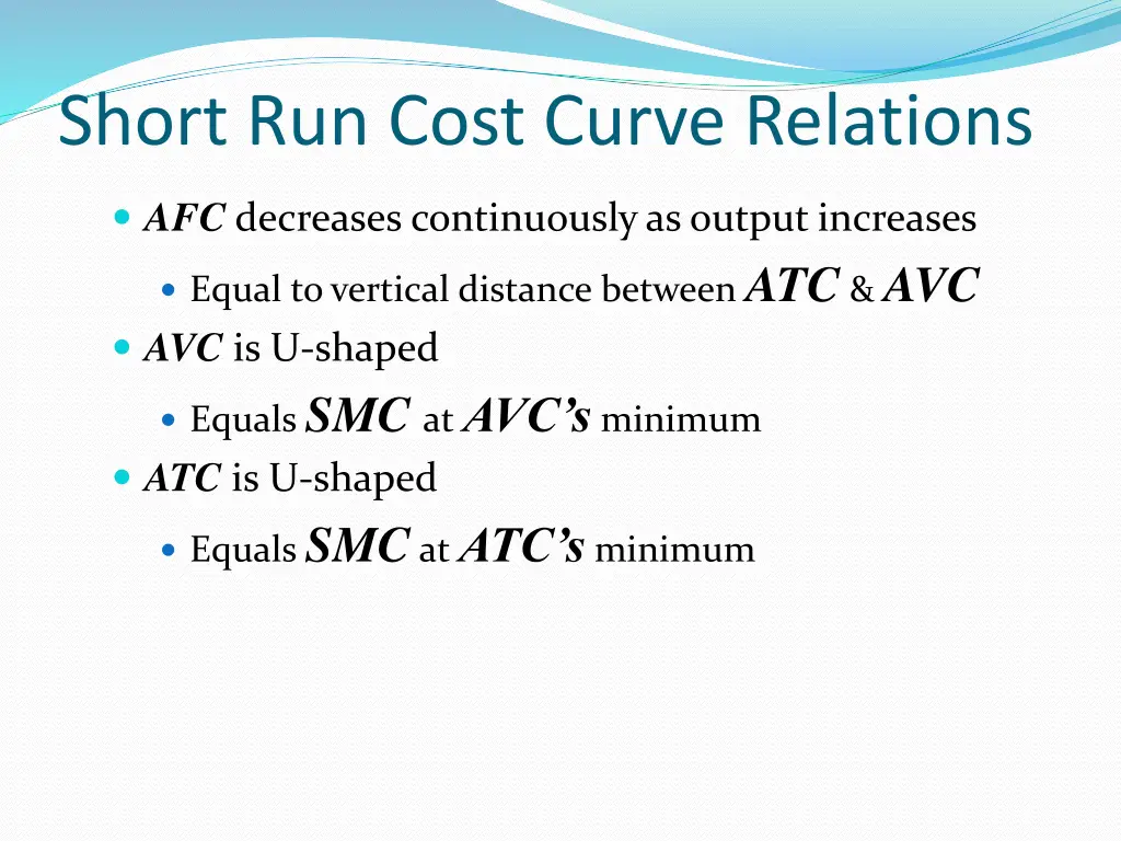 short run cost curve relations