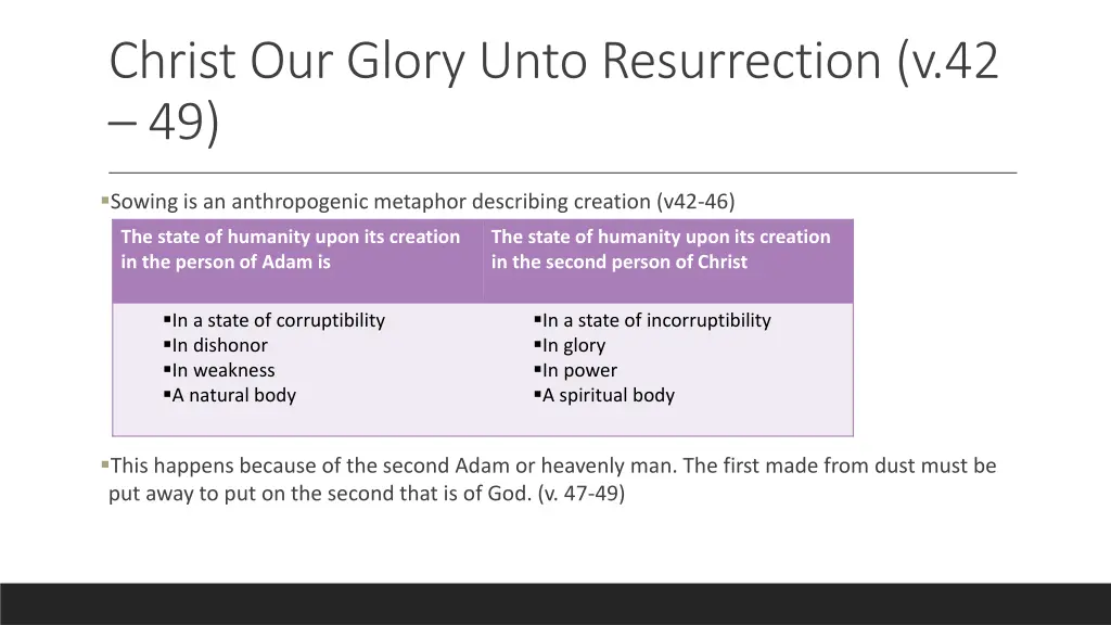 christ our glory unto resurrection v 42 49