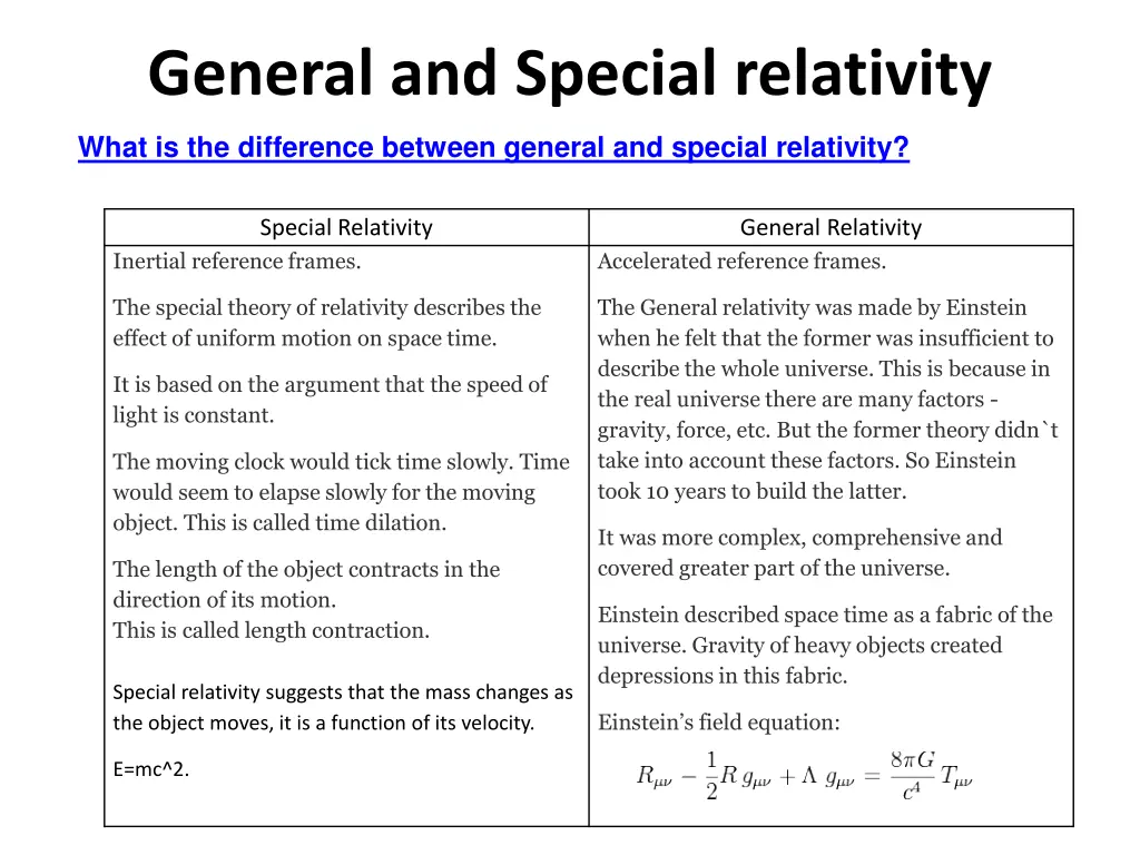 general and special relativity