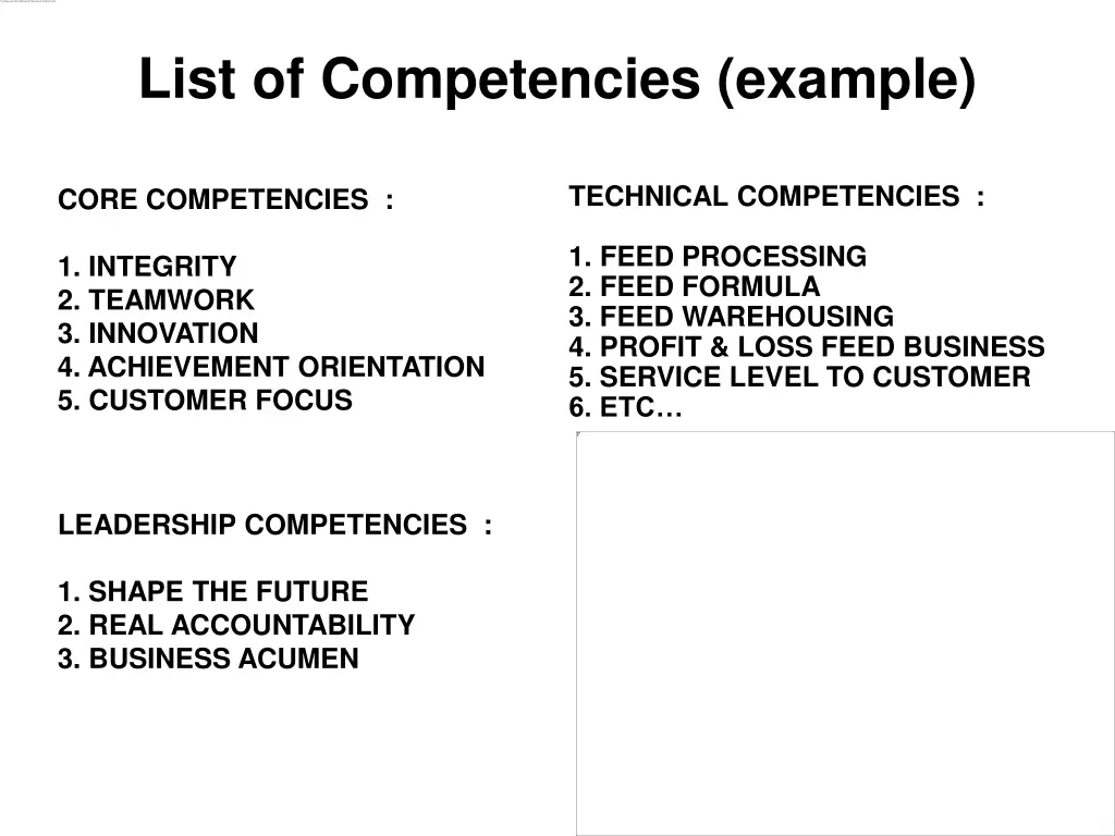 list of competencies example