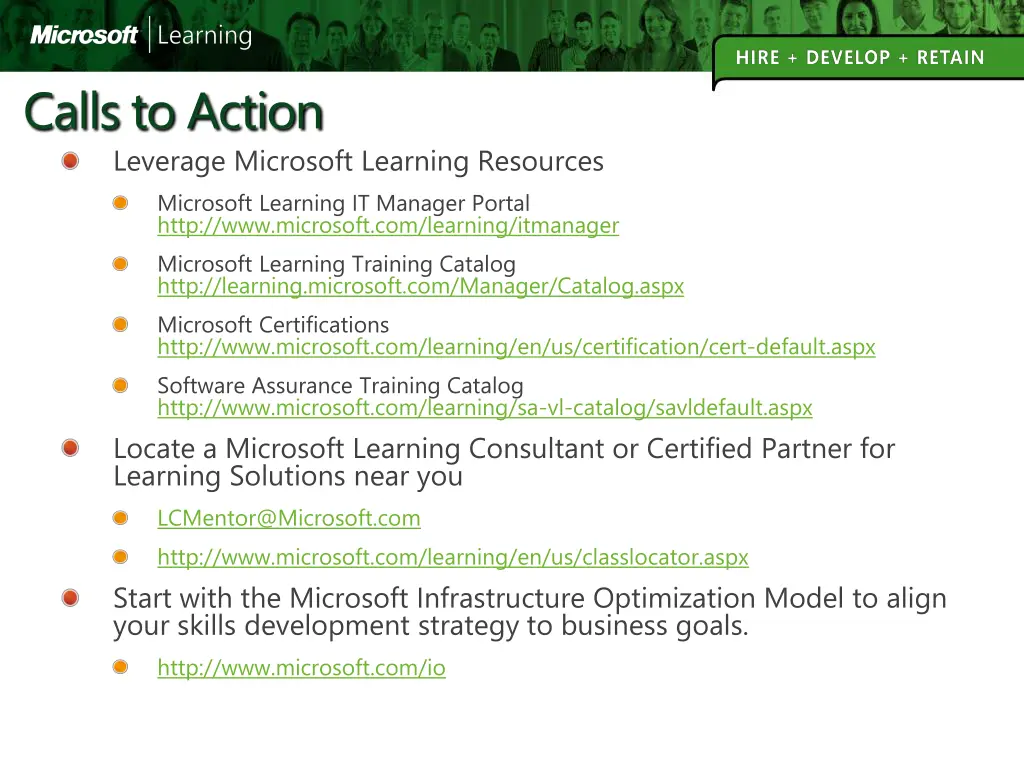 calls to action leverage microsoft learning