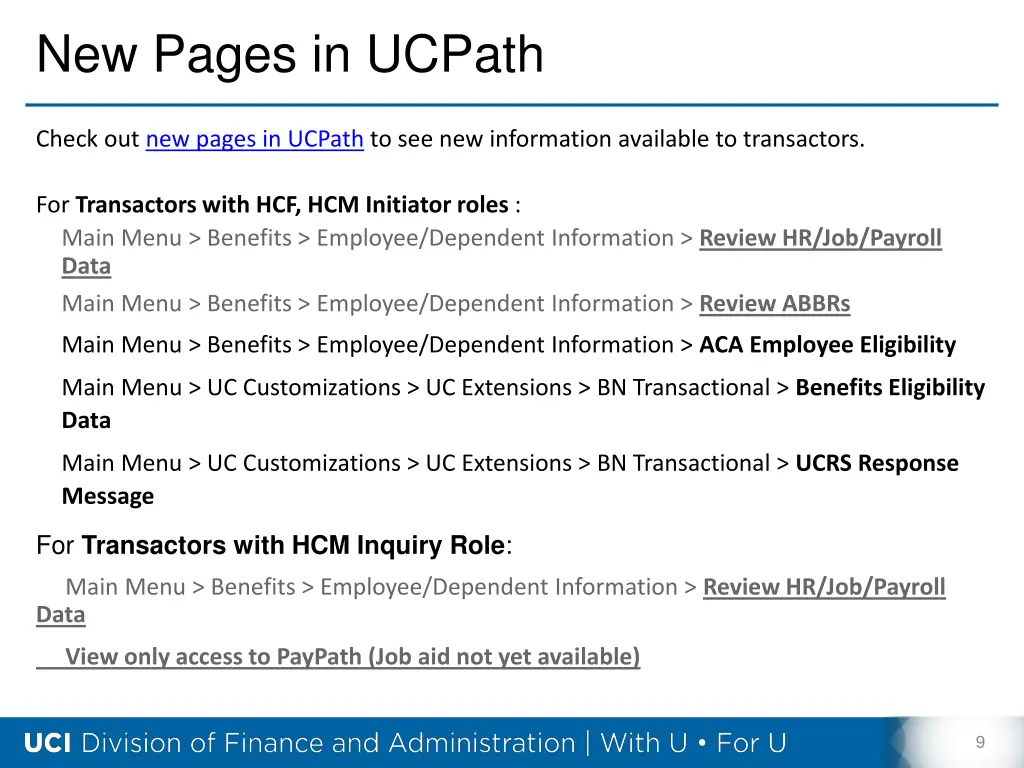 new pages in ucpath 1