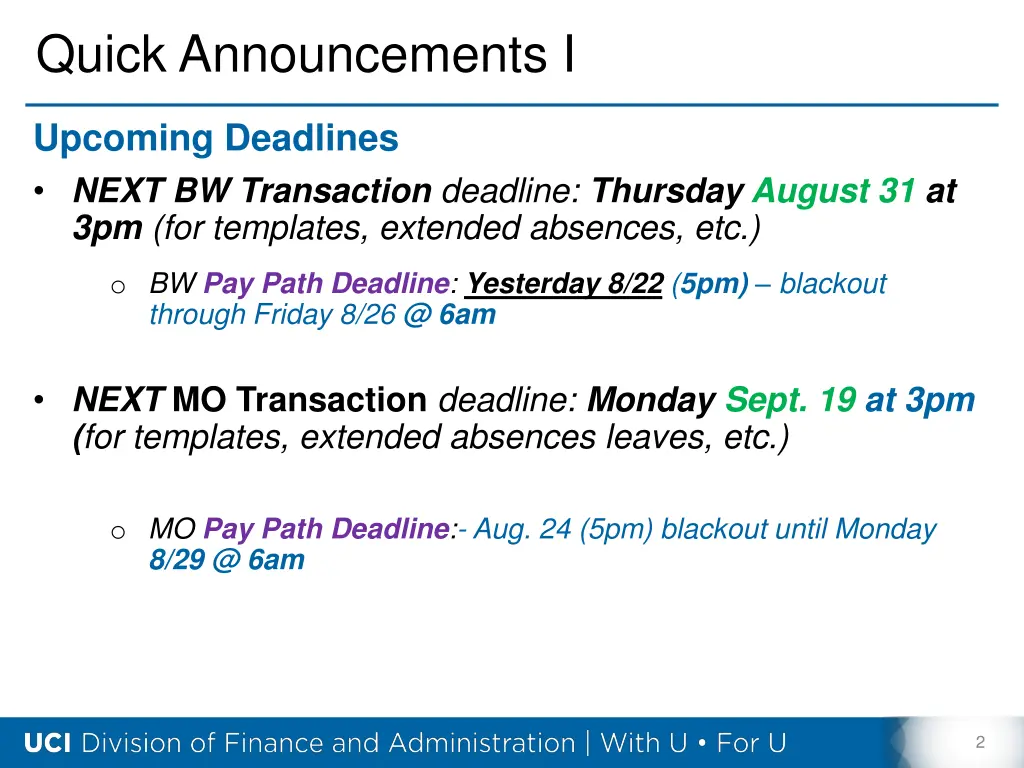 quick announcements i