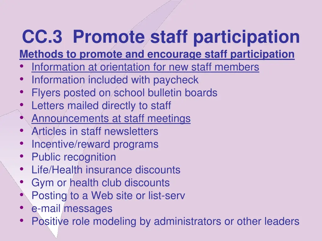 cc 3 promote staff participation methods