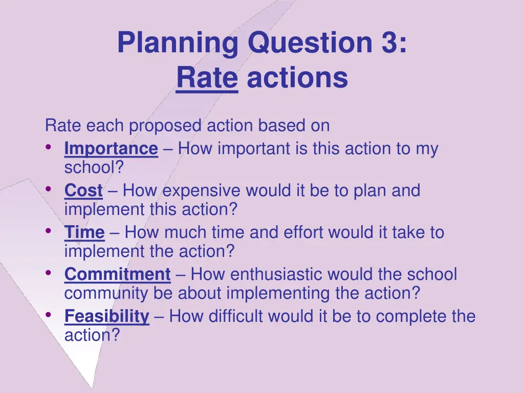 planning question 3 rate actions