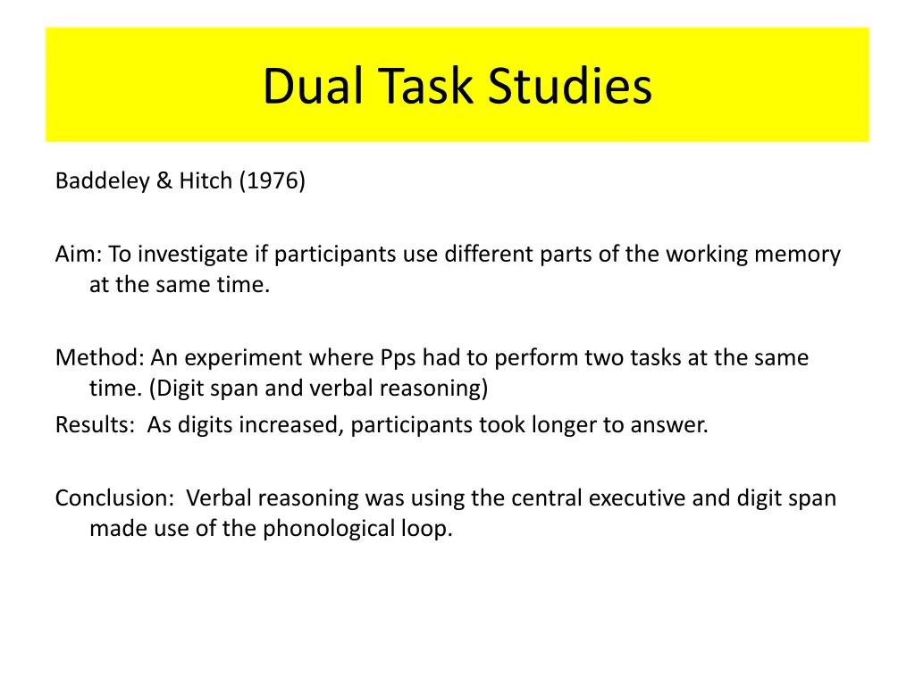 dual task studies