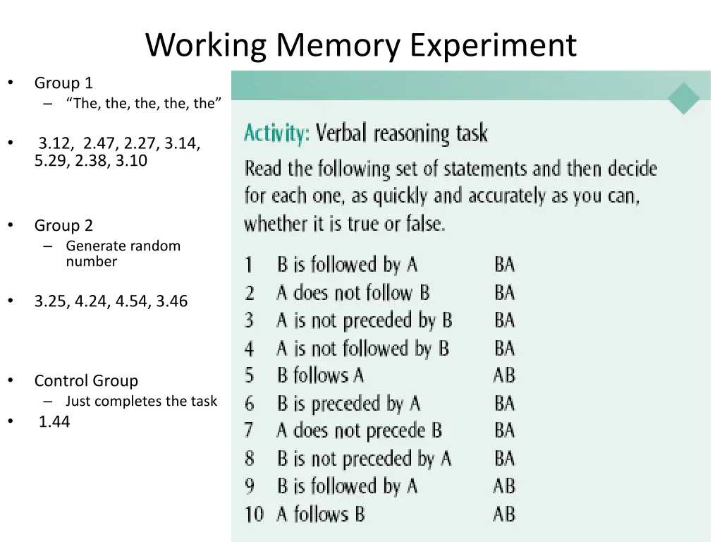 working memory experiment