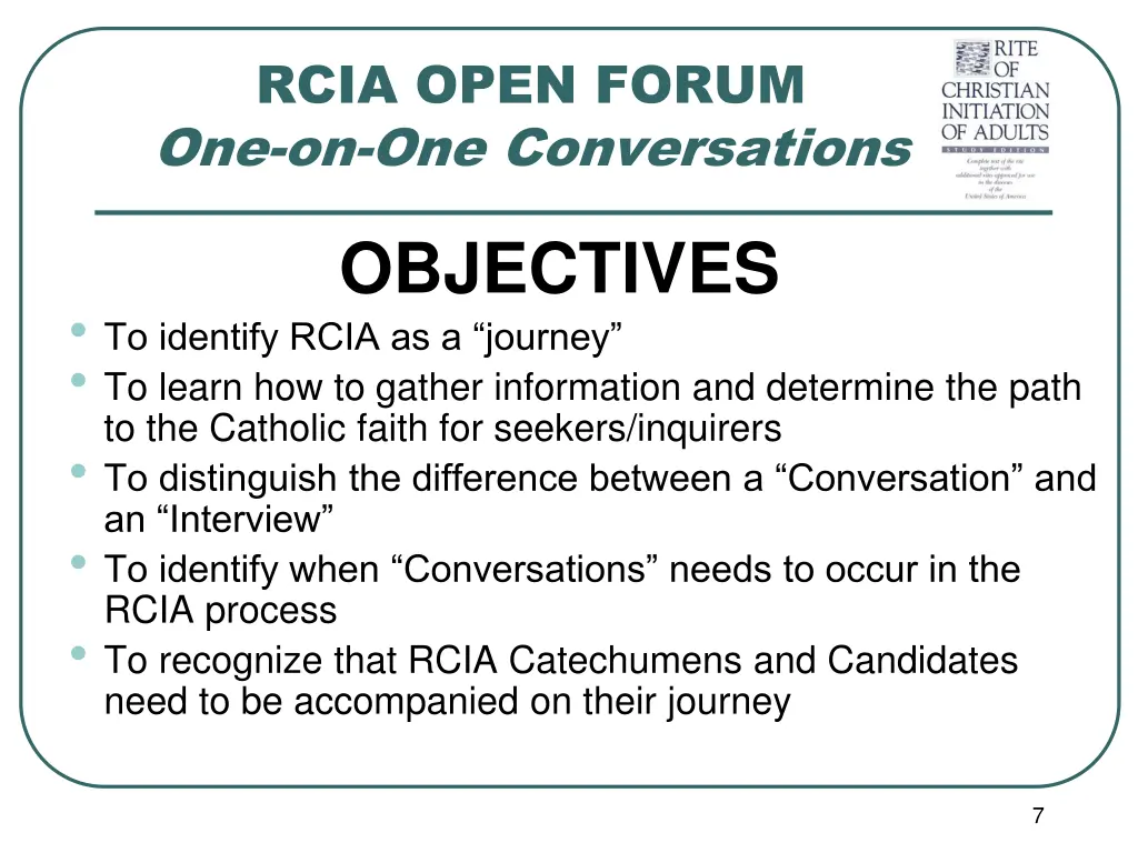 rcia open forum one on one conversations 1
