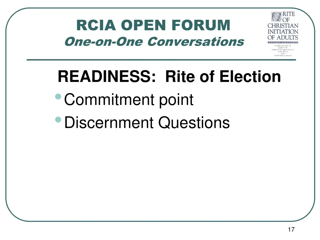rcia open forum one on one conversations 11
