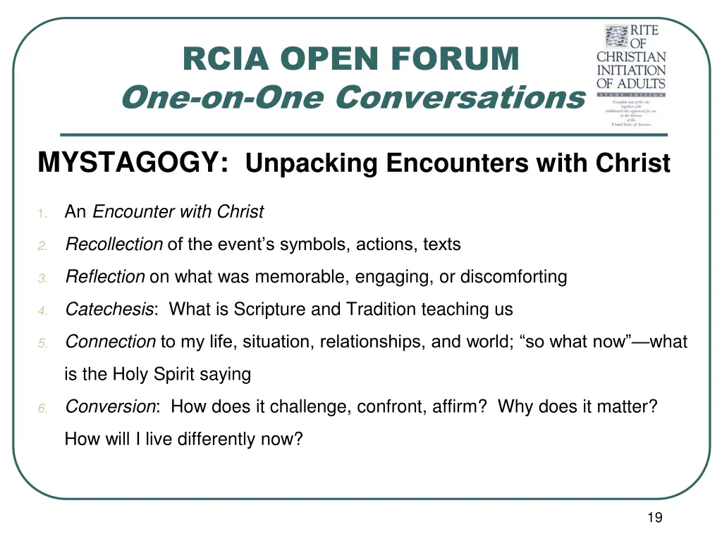 rcia open forum one on one conversations 13