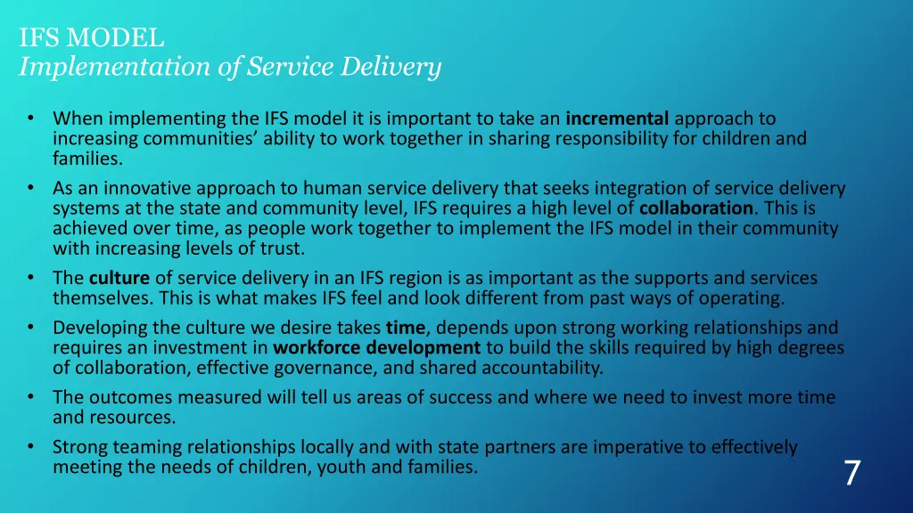 ifs model implementation of service delivery