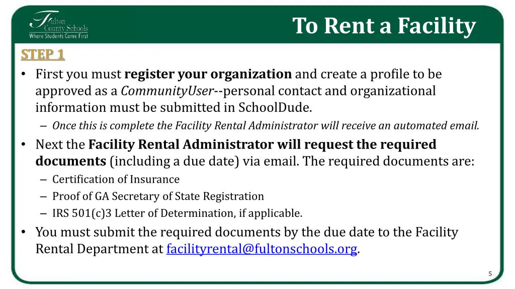to rent a facility
