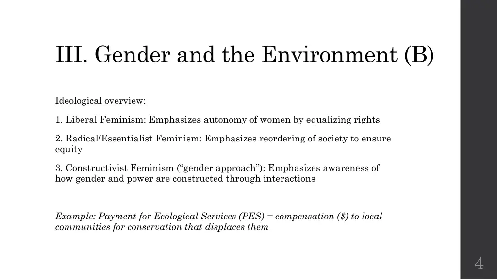 iii gender and the environment b