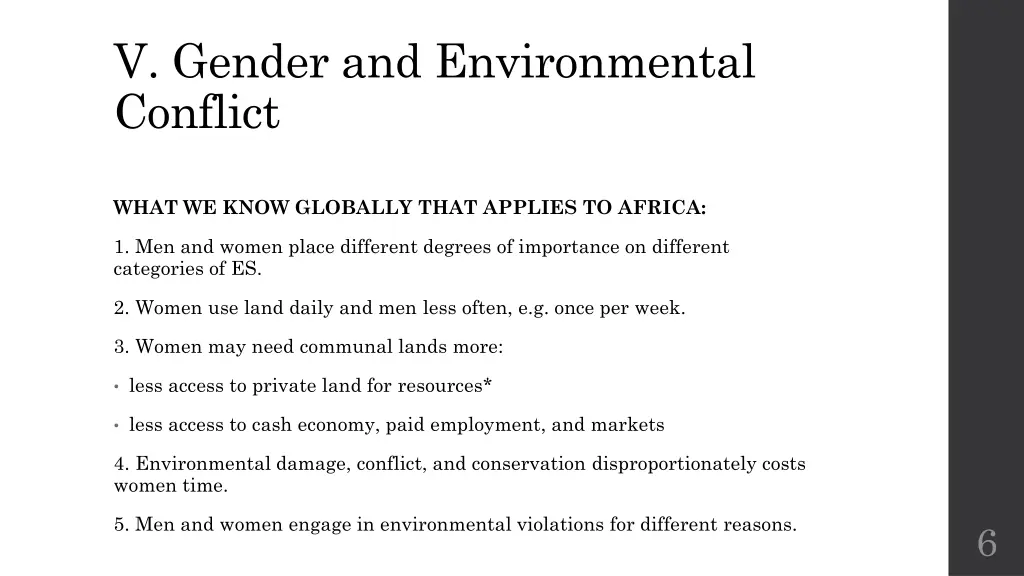 v gender and environmental conflict