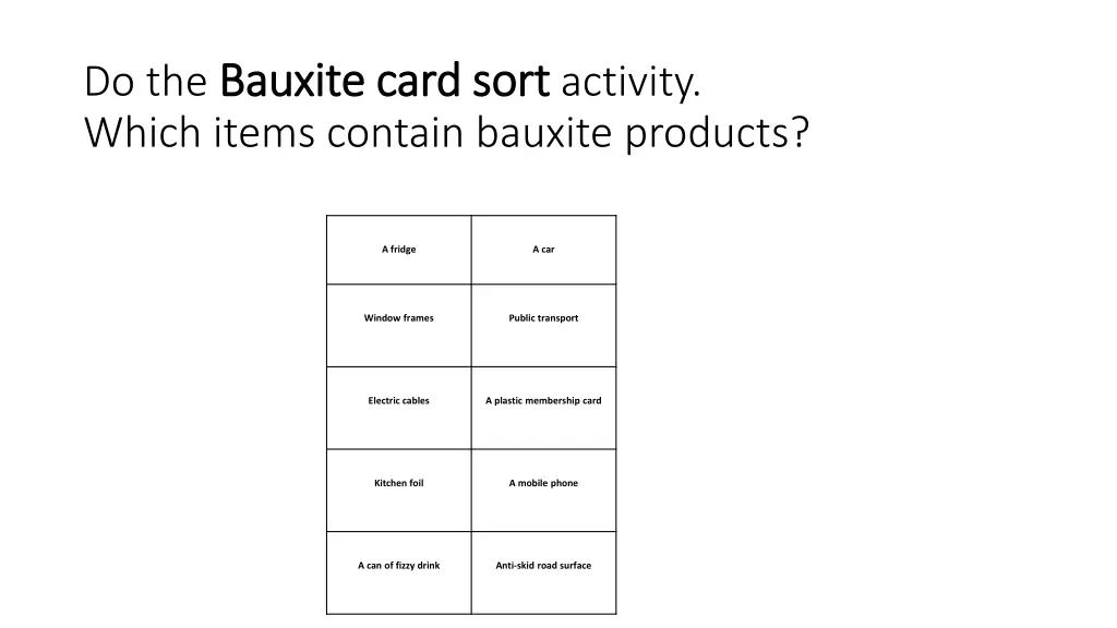do the bauxite card sort bauxite card sort