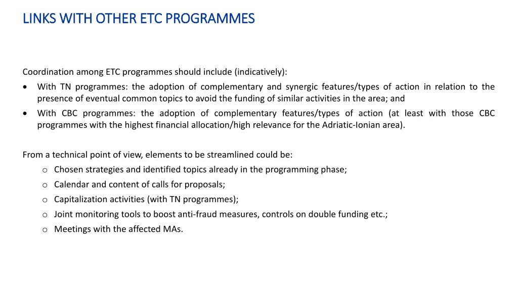 links with other etc programmes links with other
