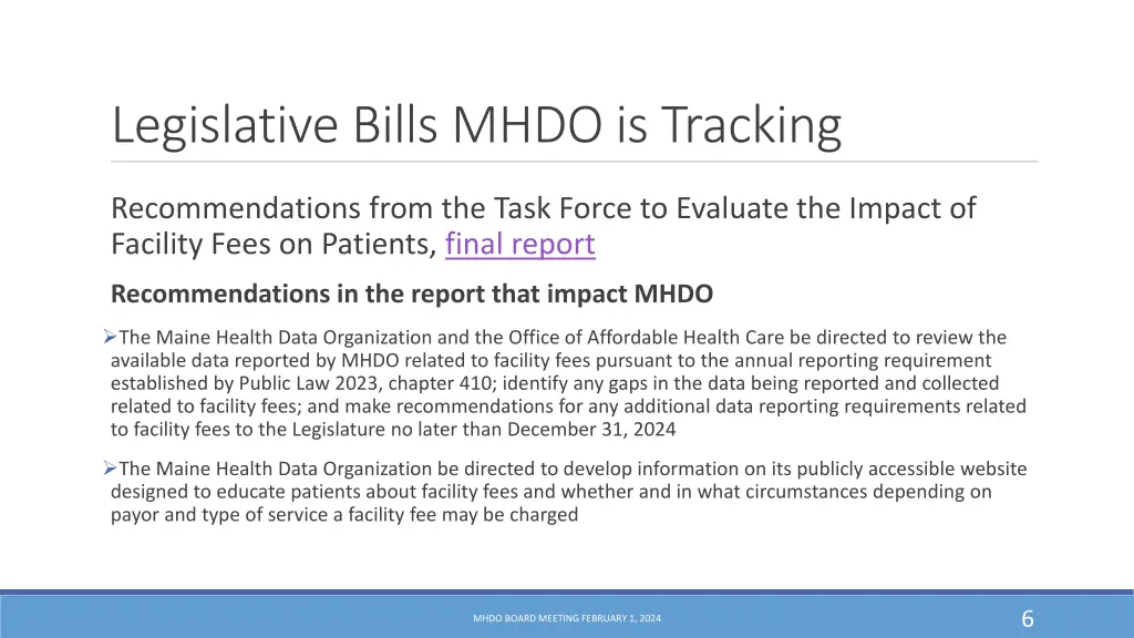 legislative bills mhdo is tracking 1