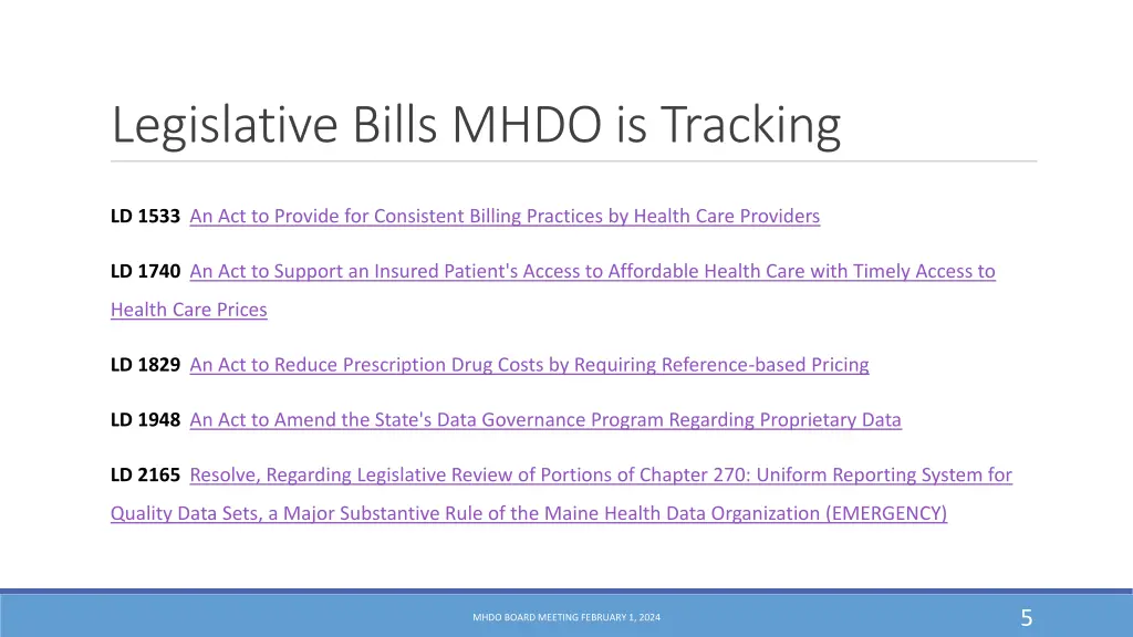 legislative bills mhdo is tracking