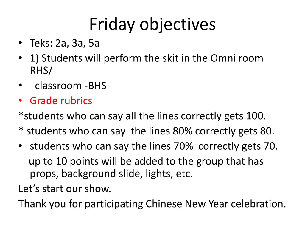 friday objectives