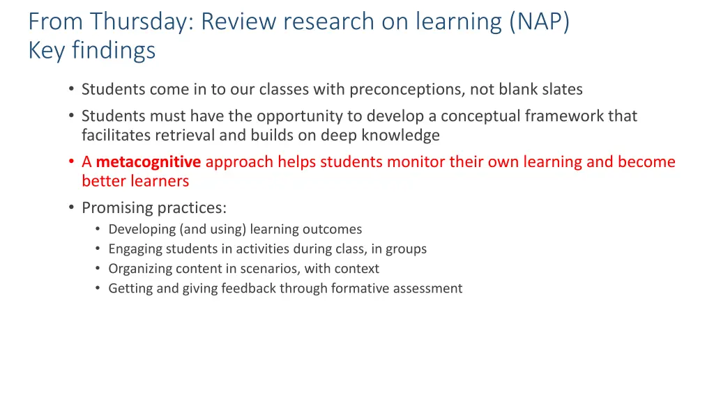 from thursday review research on learning