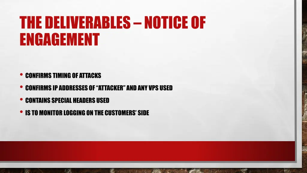 the deliverables noticeof engagement