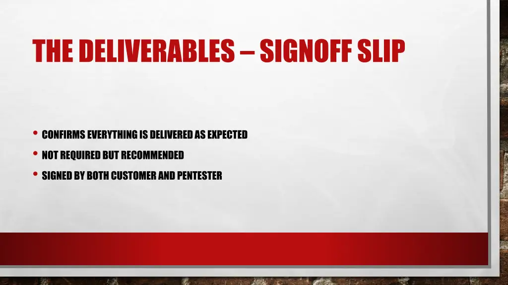 the deliverables signoff slip