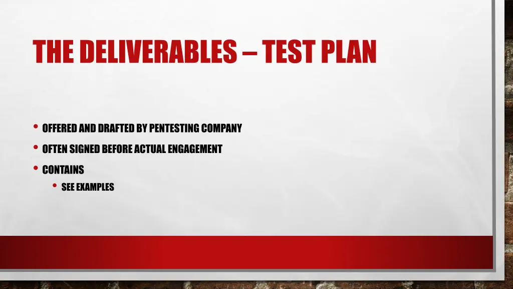 the deliverables test plan