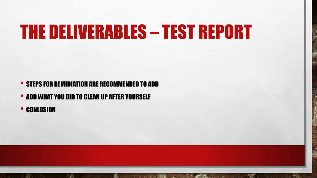 the deliverables test report 1