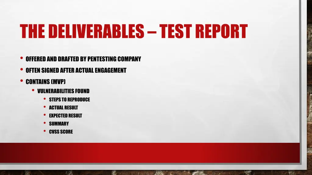 the deliverables test report