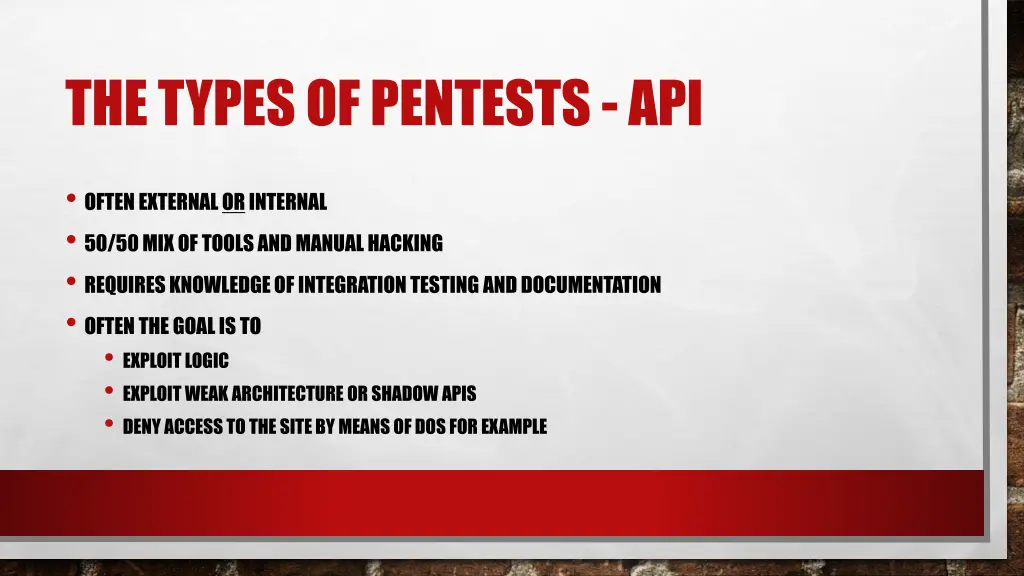 the types of pentests api