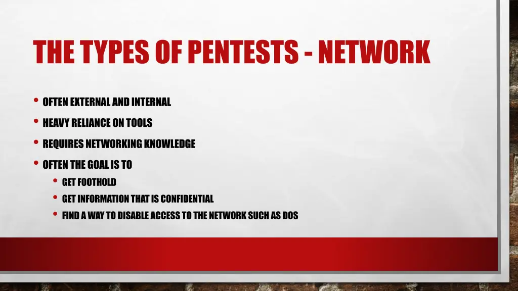 the types of pentests network