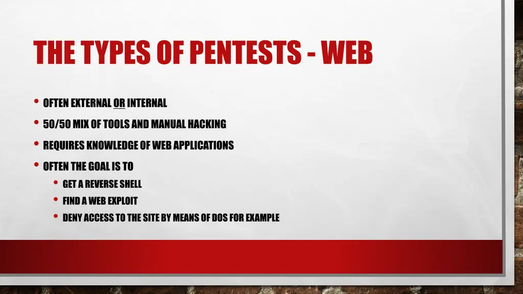 the types of pentests web
