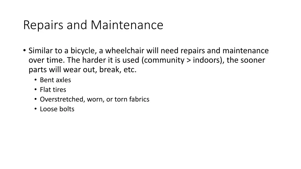 repairs and maintenance