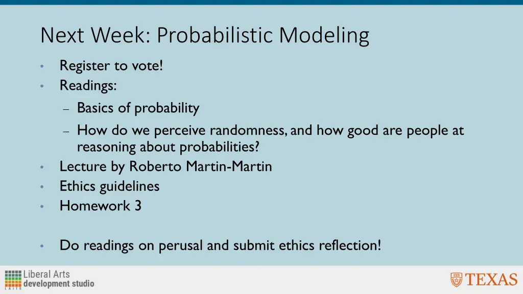 next week probabilistic modeling register to vote
