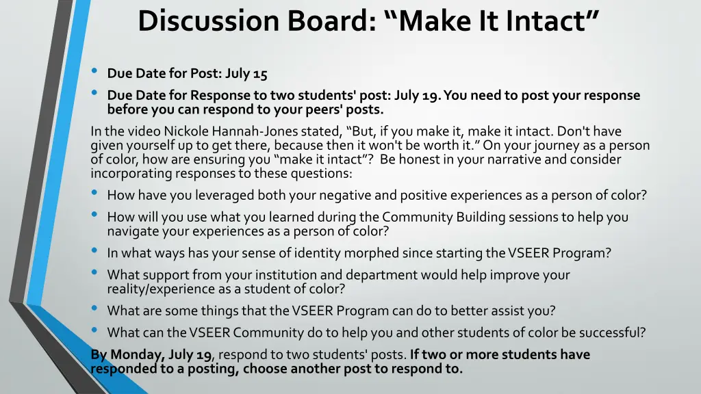 discussion board make it intact