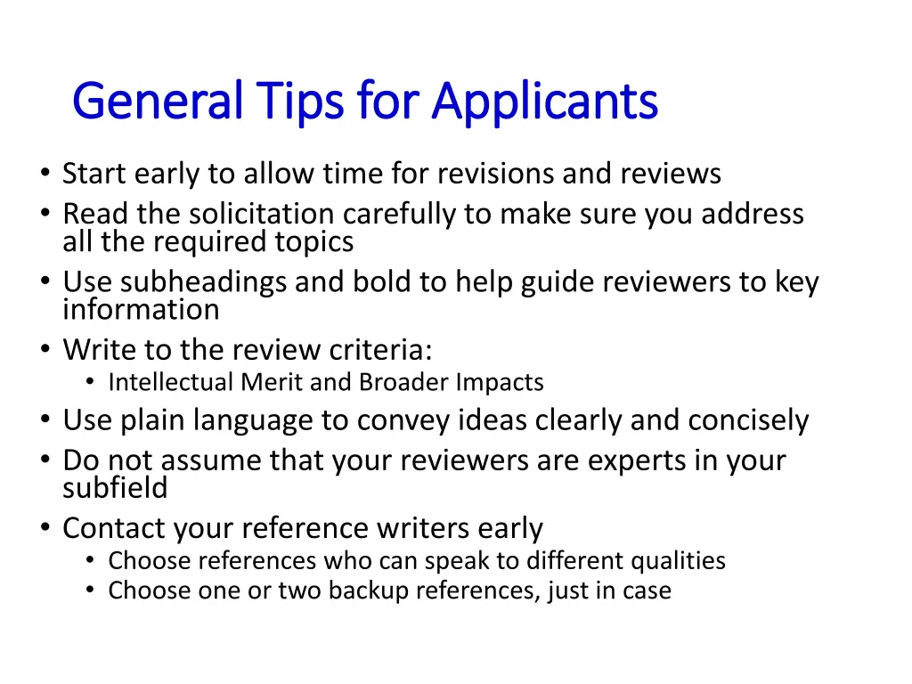 general tips for applicants general tips