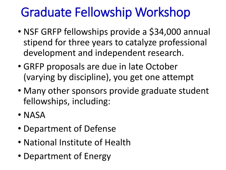 graduate fellowship workshop graduate fellowship