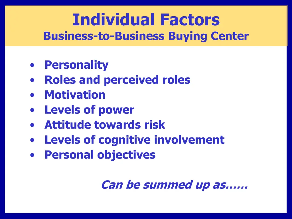 individual factors business to business buying