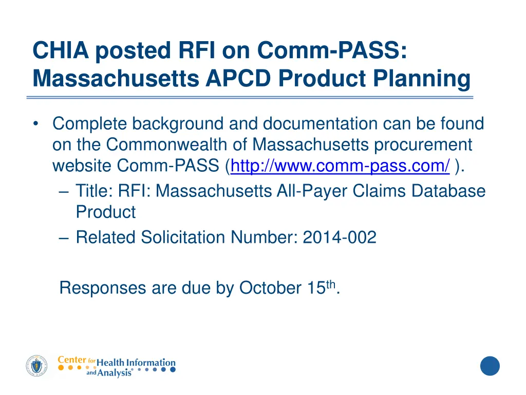 chia posted rfi on comm pass massachusetts apcd 1