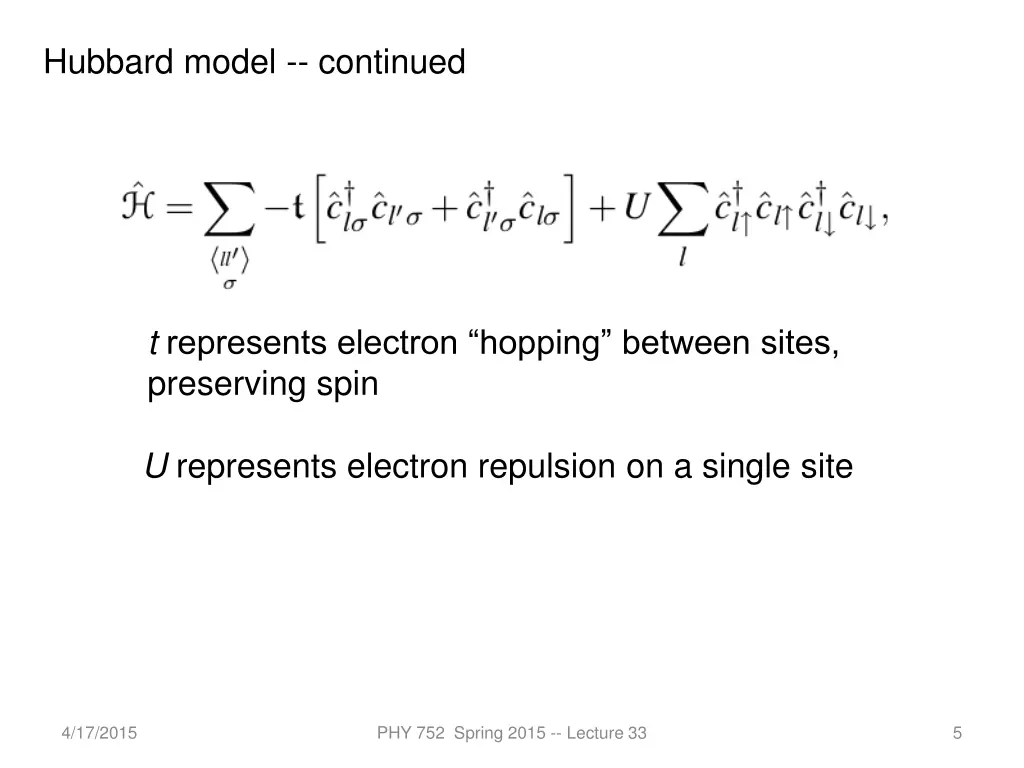 hubbard model continued