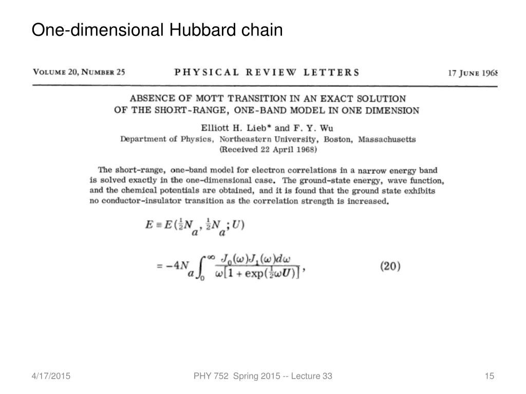 one dimensional hubbard chain