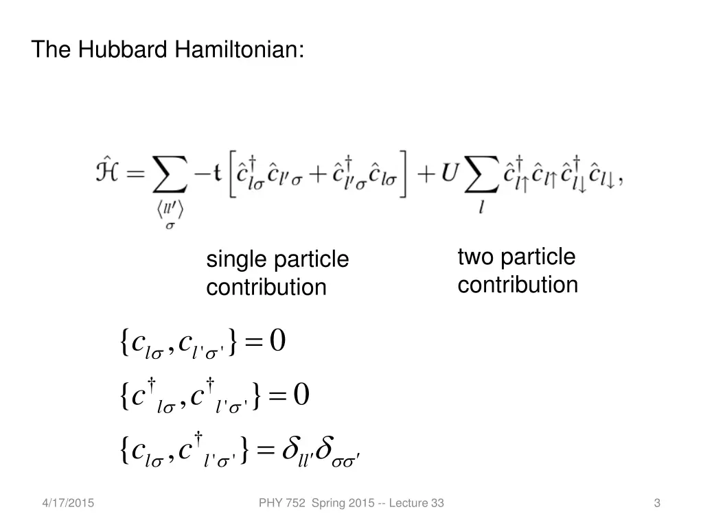 the hubbard hamiltonian