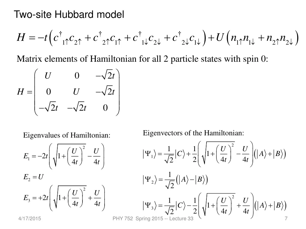 two site hubbard model 1 h t c