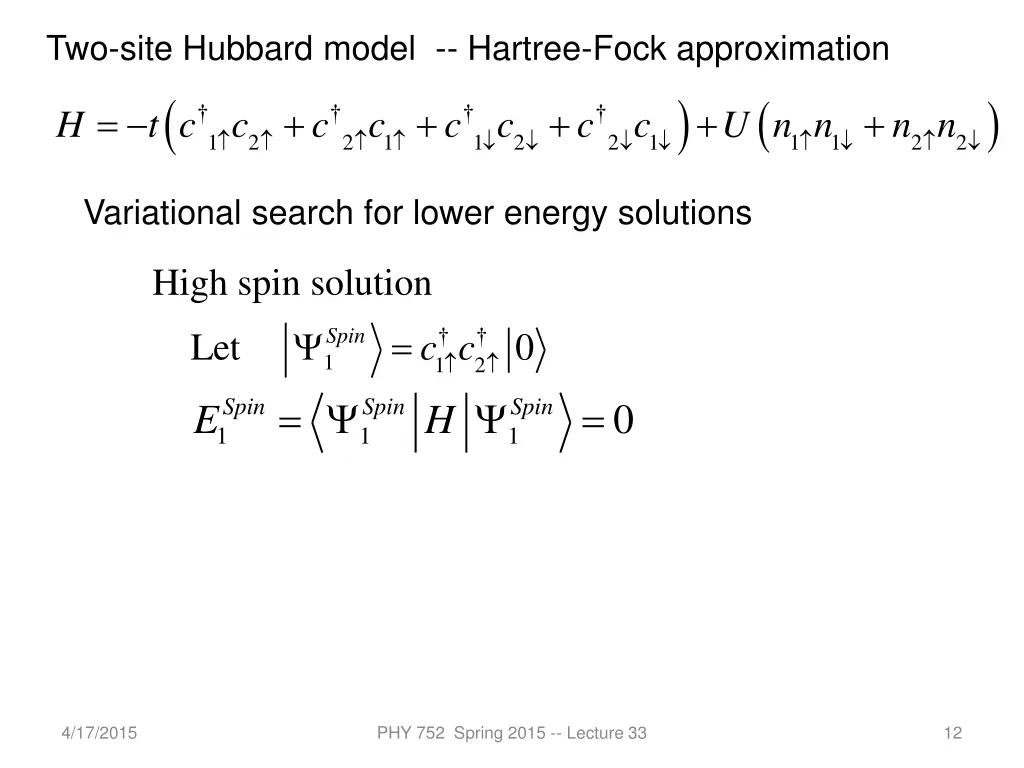 two site hubbard model hartree fock approximation 1