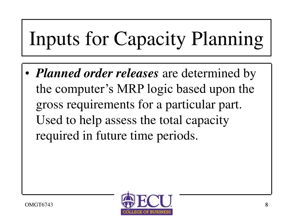 inputs for capacity planning 1