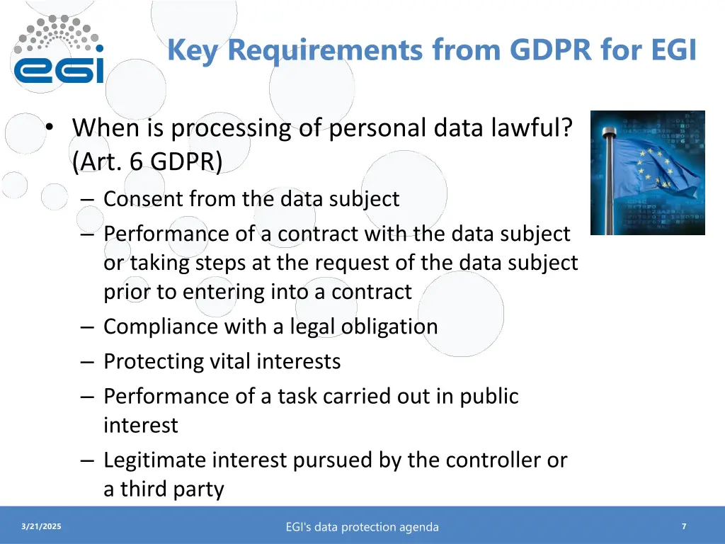 key requirements from gdpr for egi